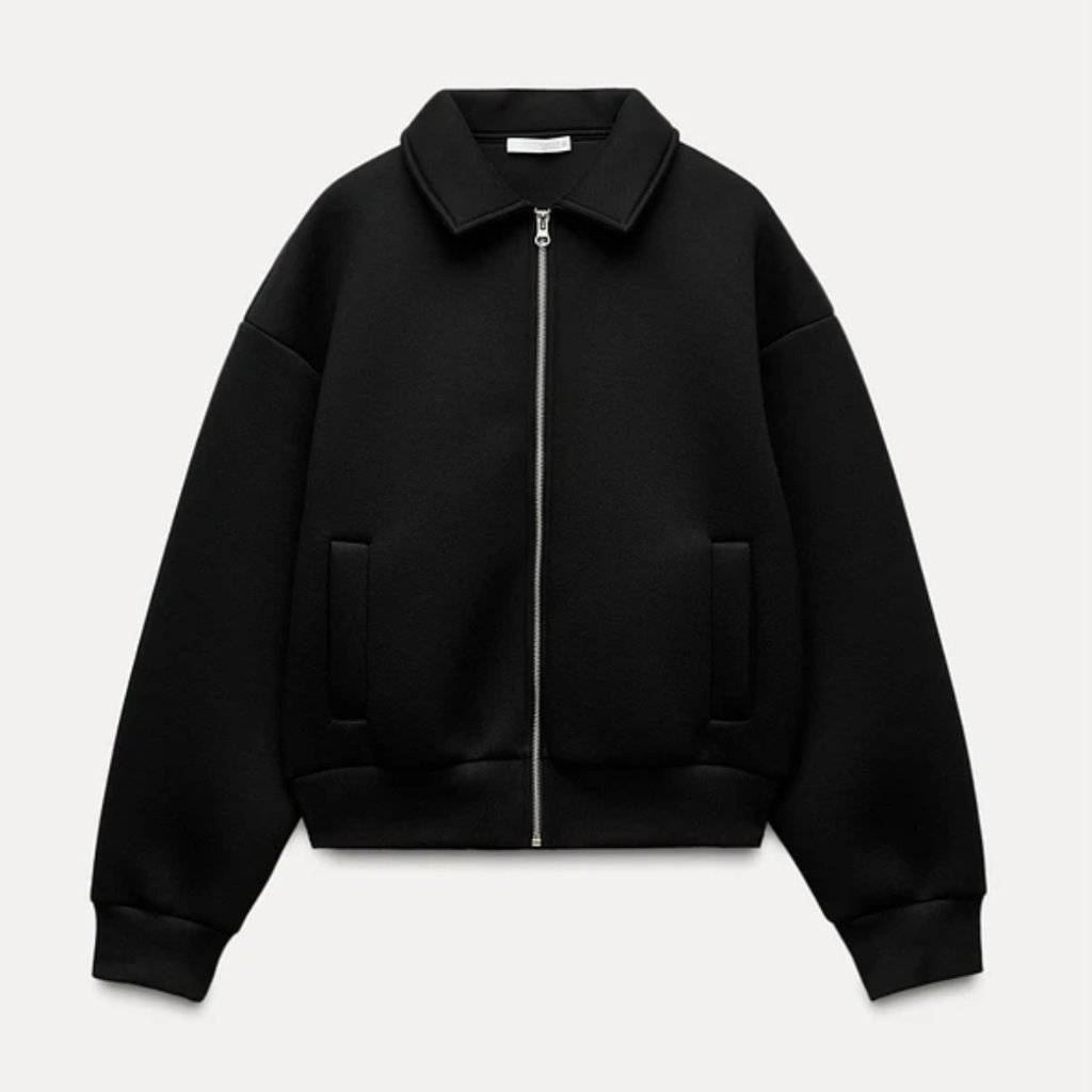 Zara Scuba Bomber Jacket Black - Size M - Nwt